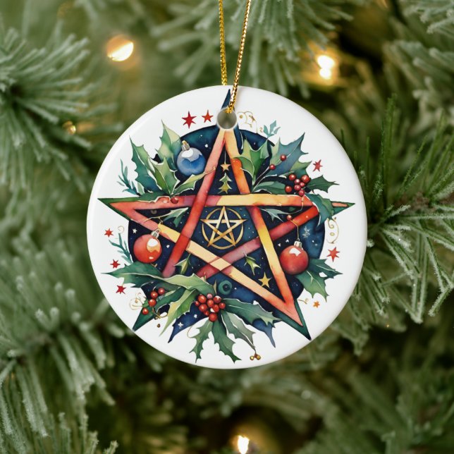 Weihnachten Tree Winter Solstice Holly Wicca Penta Keramik Ornament (Baum)