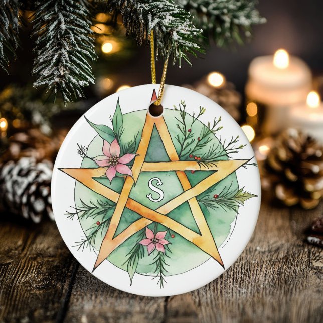 Weihnachten Tree Winter Solstice Monogram Wicca Pe Keramik Ornament (Yule Tree Winter Solstice Monogram Wicca Pentacle Ceramic Ornament)