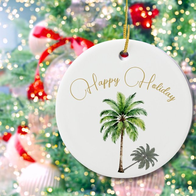 Weihnachten Tropical Palm Tree Gold Merry Keramik Ornament (Von Creator hochgeladen)