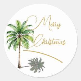 Weihnachten Tropical Palm Tree Gold Merry Runder Aufkleber