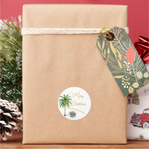 Weihnachten Tropical Palm Tree Gold Merry Runder Aufkleber