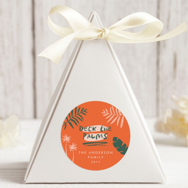 Weihnachten tropisch modern minimalistisch bunt runder aufkleber (Von Creator hochgeladen)