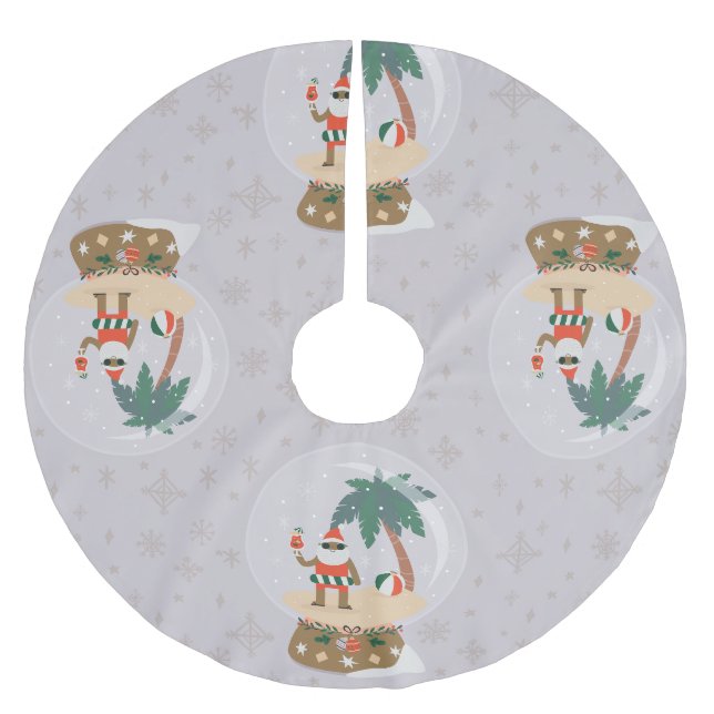 Weihnachten Tropischer Sommer Schneeglocke schwarz Polyester Weihnachtsbaumdecke (Vorderseite)