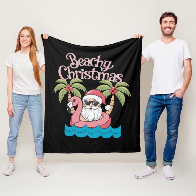 Weihnachten - tropischer Urlaub am Strand Santa Be Fleecedecke (Beispiel)