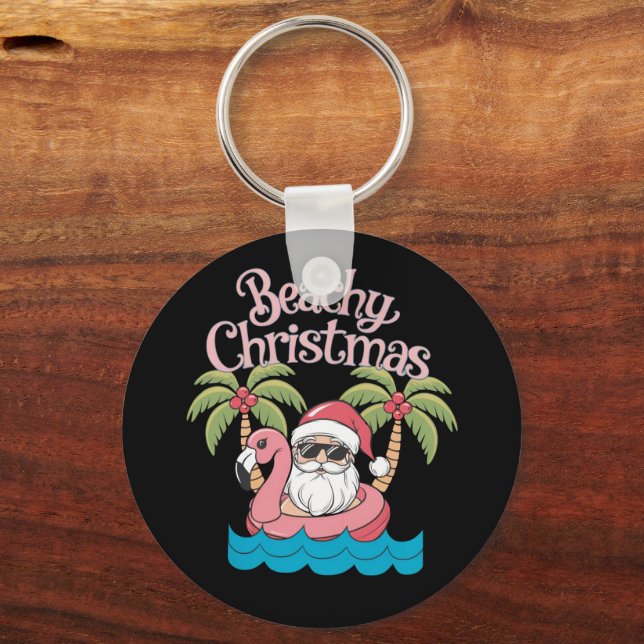 Weihnachten - tropischer Urlaub am Strand Santa Be Schlüsselanhänger (Vorderseite)