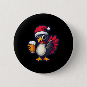 Weihnachten Türkei Tier mit Bier Comic Button