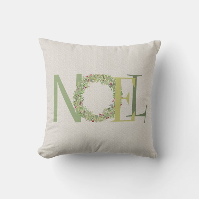WEIHNACHTEN-Typografie mit Weihnachtskranz Kissen (Vorderseite)