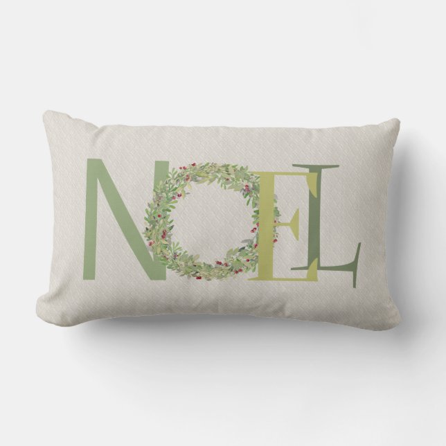 WEIHNACHTEN-Typografie mit Weihnachtswreath Lendenkissen (Vorderseite)