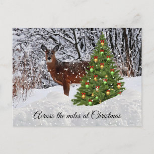 Weihnachten über die Meilen hinweg Hirsch Schnee P Postkarte