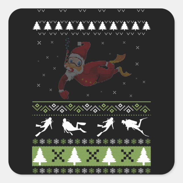 Weihnachten Ugale Scuba Diver Xmas Pj Pajama Quadratischer Aufkleber (Vorderseite)
