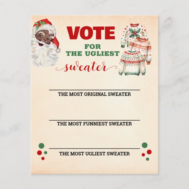 Weihnachten Ugly Sweater Wählkarte Flyer (Vorne)