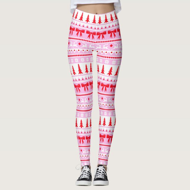 Weihnachten Ugor Sweater Strick Muster in Rosa und Leggings (Vorderseite)