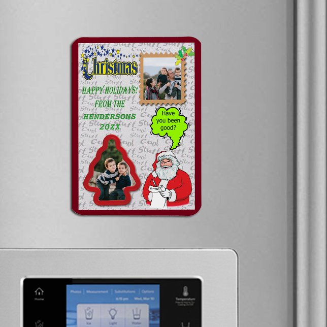 Weihnachten und Baum Zwei Fotos Urlaub hinzufügen Magnet (Christmas Santa & Tree Add Two Photos Holiday Magnet)