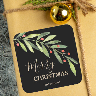Weihnachten und Berries Quadratischer Aufkleber