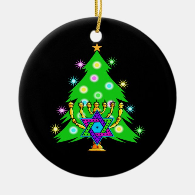 Weihnachten und Chanukka zusammen Keramikornament (Vorne)