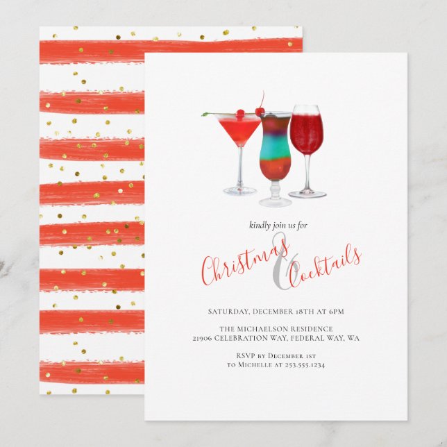 Weihnachten und Cocktails Party Drinks Einladung (Vorne/Hinten)