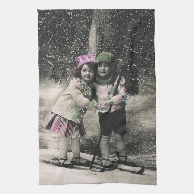Weihnachten und die besten Freunde des Skis Geschirrtuch (Vertikal)