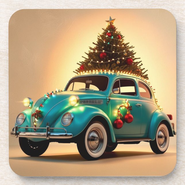 Weihnachten und ein Oldtimer Getränkeuntersetzer (Vorderseite)