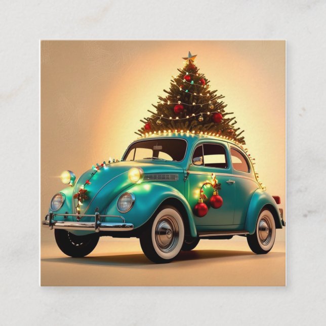 Weihnachten und ein Oldtimer Quadratische Visitenkarte (Vorderseite)