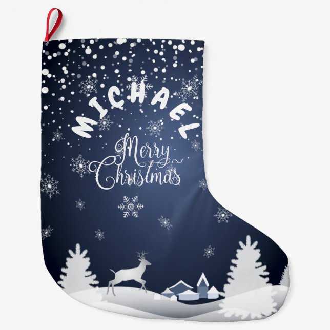 Weihnachten und Glück Neues Jahr!Monogrammm Großer Weihnachtsstrumpf (Vorderseite)