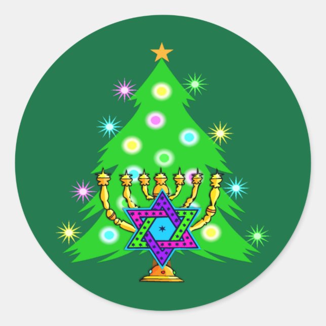 Weihnachten und Hanukkah zusammen Runder Aufkleber (Vorderseite)