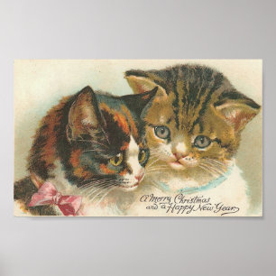 Weihnachten und Neujahr Katzen Poster