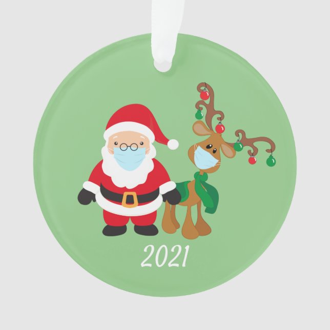 Weihnachten und Reindeer 2021 Gesichtsmaske Covid  Ornament (Vorderseite)