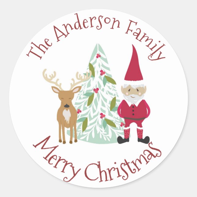 Weihnachten und Reindeer frohen Weihnachten mit Na Runder Aufkleber (Vorderseite)