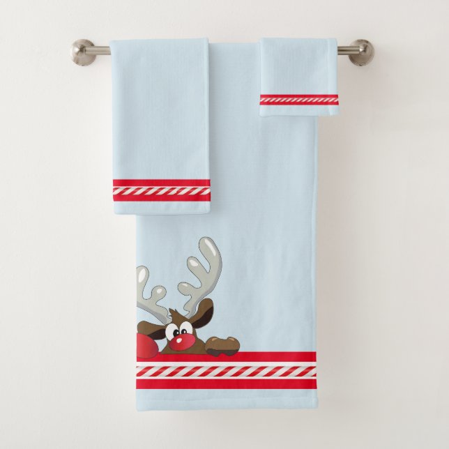 Weihnachten und Rentiere, Blau Weiß und Rot Badhandtuch Set (Insitu)