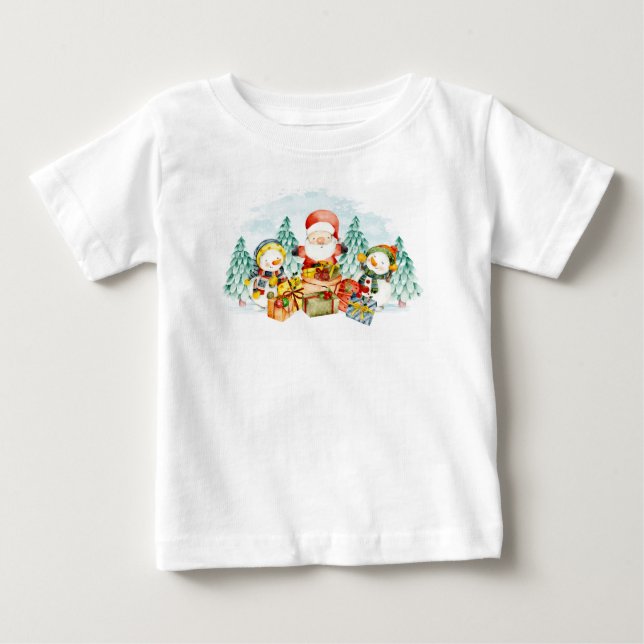 Weihnachten und Schneemänner mit Geschenken Baby T-shirt (Vorderseite)