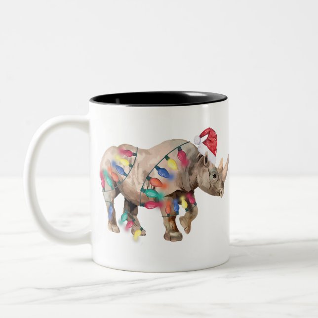 Weihnachten und Weihnachten Rhino Liebhaber der We Zweifarbige Tasse (Links)