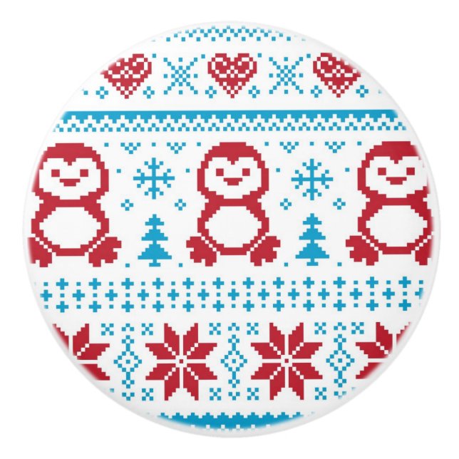 Weihnachten und Winter gestricktes Muster Keramikknauf (Vorderseite)