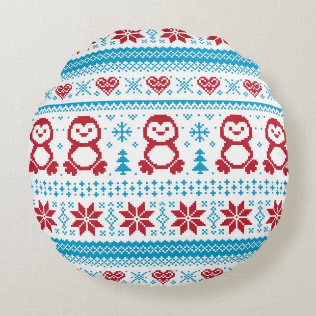 Weihnachten und Winter gestricktes Muster Rundes Kissen (Vorderseite)