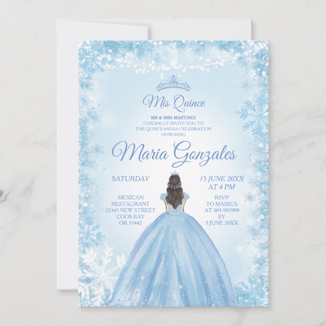 Weihnachten und Winter Mis Quince Blue Einladung (Vorderseite)