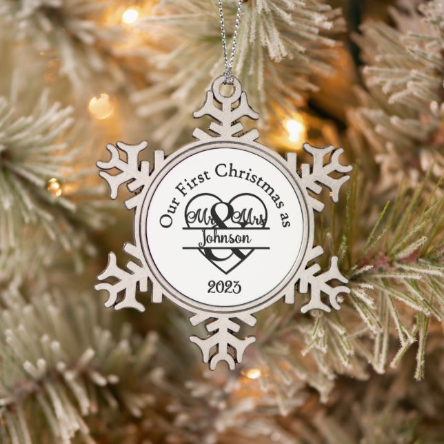 Weihnachten Unsere ersten Weihnachten als Mr. & Mr Schneeflocken Zinn-Ornament (Baum)