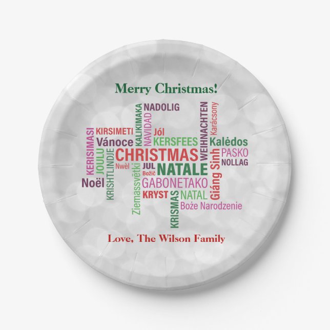 Weihnachten Unterschiedliche Sprachen Word Cloud C Pappteller (Vorderseite)