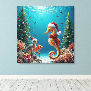 Weihnachten Unterwasser Ozean Seepferdchen und Sch Leinwanddruck