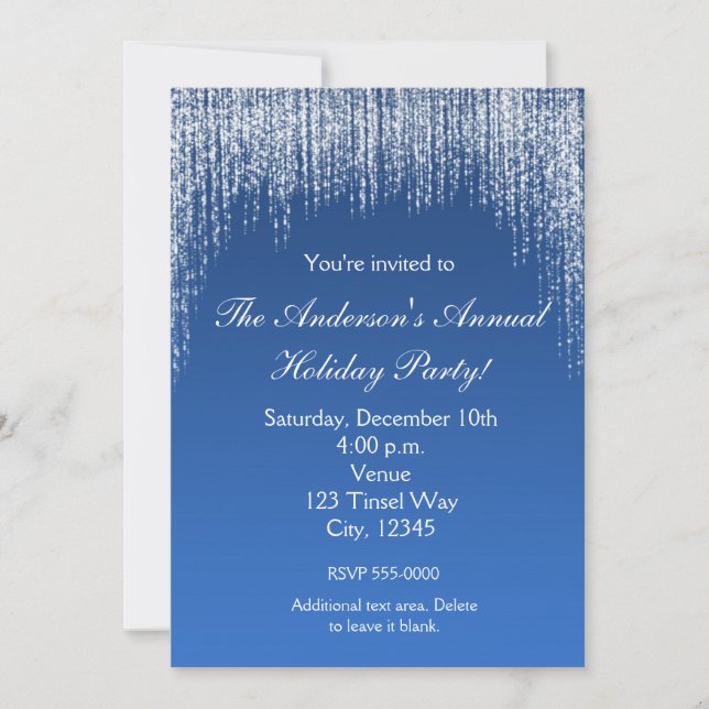 Weihnachten Urlaub Blue Glitzer Elegante Einladung (Vorderseite)