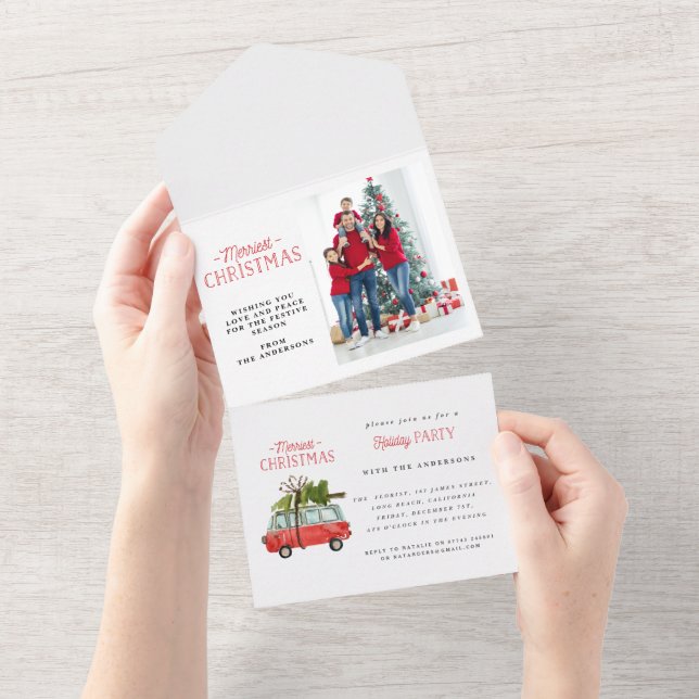 Weihnachten Urlaub im Aquarell All In One Einladung (Abreißen)