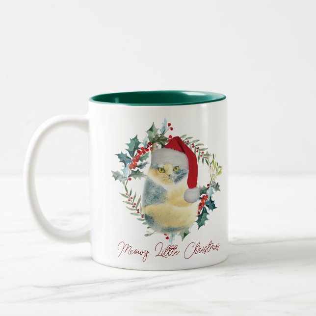 Weihnachten Urlaub Katze Weihnachtsmannmütze Tasse (Links)