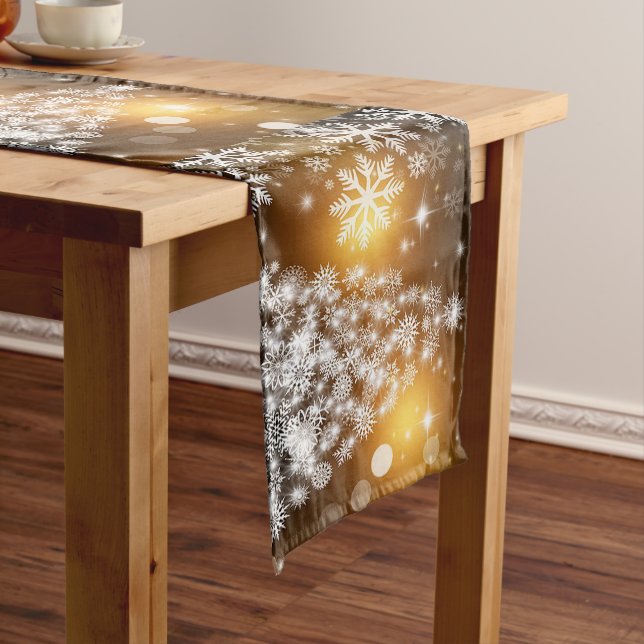 Weihnachten, Urlaub, Schneeflocken, Gold, Sparkass Kurzer Tischläufer (Beispiel)