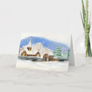 Weihnachten / Urlaubskarte: Snowy Village Aquarell