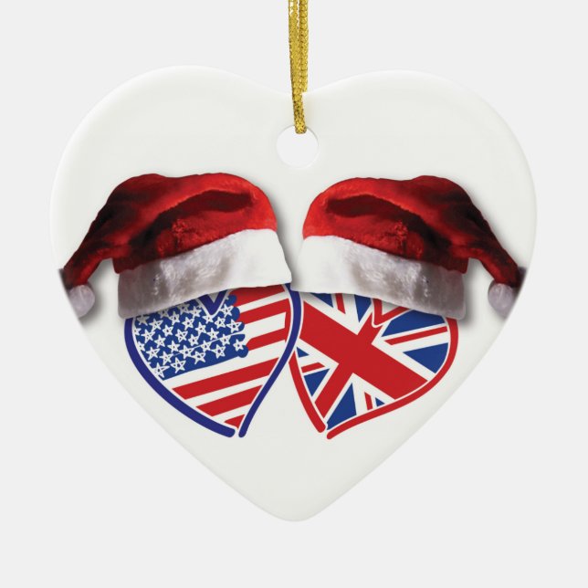 Weihnachten - USA und Großbritannien - Flaggenhöre Keramik Ornament (Vorne)
