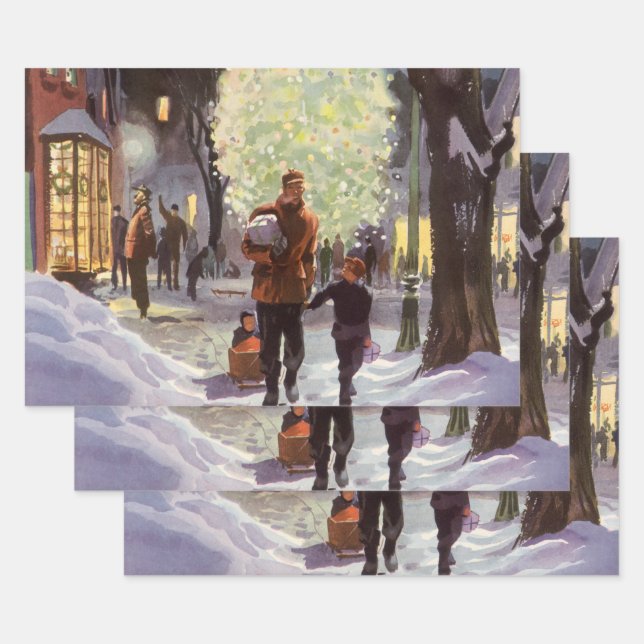 Weihnachten, Vater Shopping mit Kindern Geschenkpapier Set (Set)