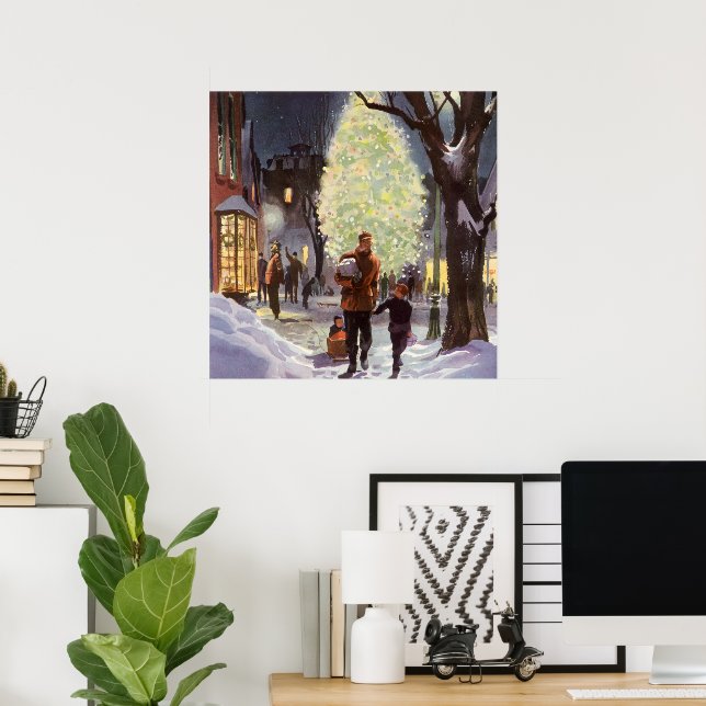 Weihnachten, Vater Shopping mit Kindern Poster (Heimbüro)