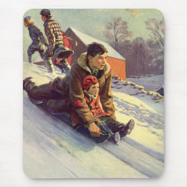 Weihnachten, Vater und Tochter Rodelbahn Mousepad (Vorne)
