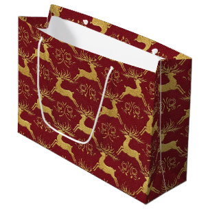 Weihnachten Vergoldetes Leder-Rentier Rot Große Geschenktüte