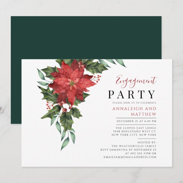 Weihnachten Verlobung Florenz Elegantes Party Einladung (Vorne/Hinten)