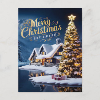 Weihnachten verzaubert: Haus und Baum Postkarte