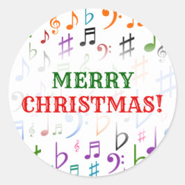 Weihnachten; viele farbenfrohe Musiknoten und Symb Runder Aufkleber